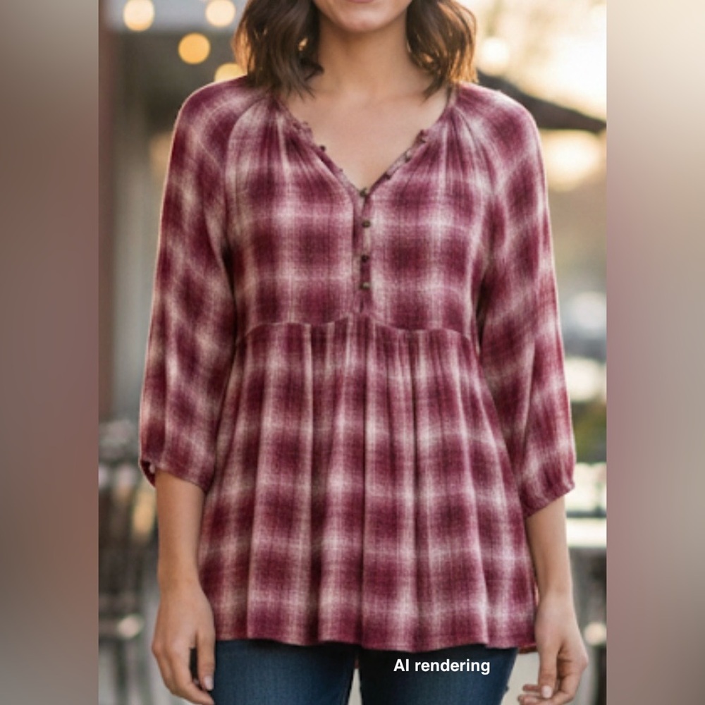 MAEVE x Anthropologie Pink & White Plaid Boho Gauze Tunic Blouse | XS